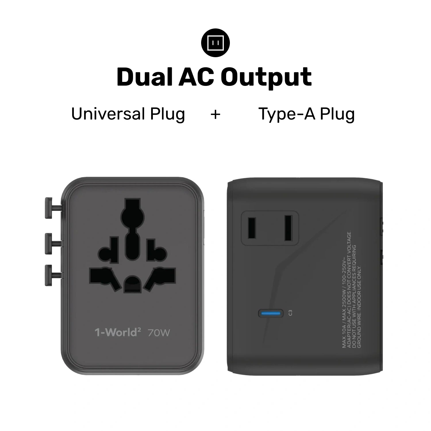 1-World² 5-Port Mini Universal Travel GaN Charger 70W with Dual AC - Image 4