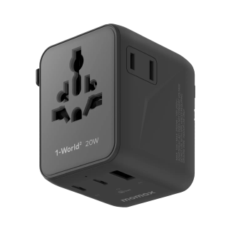 1-World² 3-Port Mini Universal Travel GaN Charger 20W with Dual AC