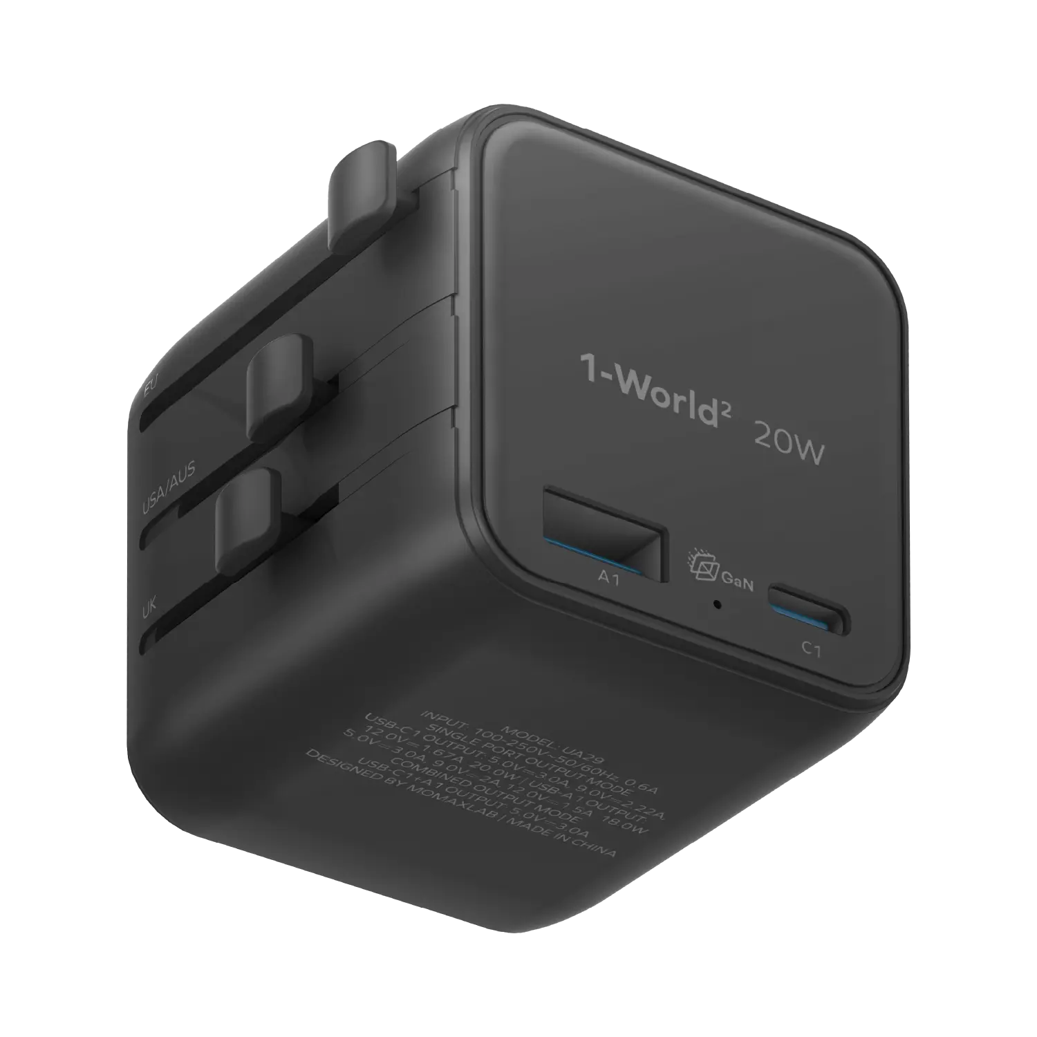1-World²
2-Port USB-A and USB-C GaN Travel Charger 20W - Image 15