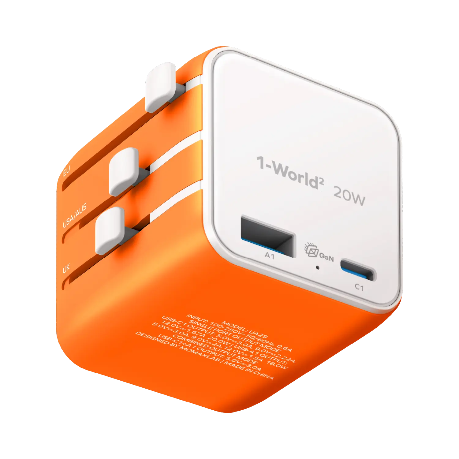 1-World²
2-Port USB-A and USB-C GaN Travel Charger 20W - Image 19