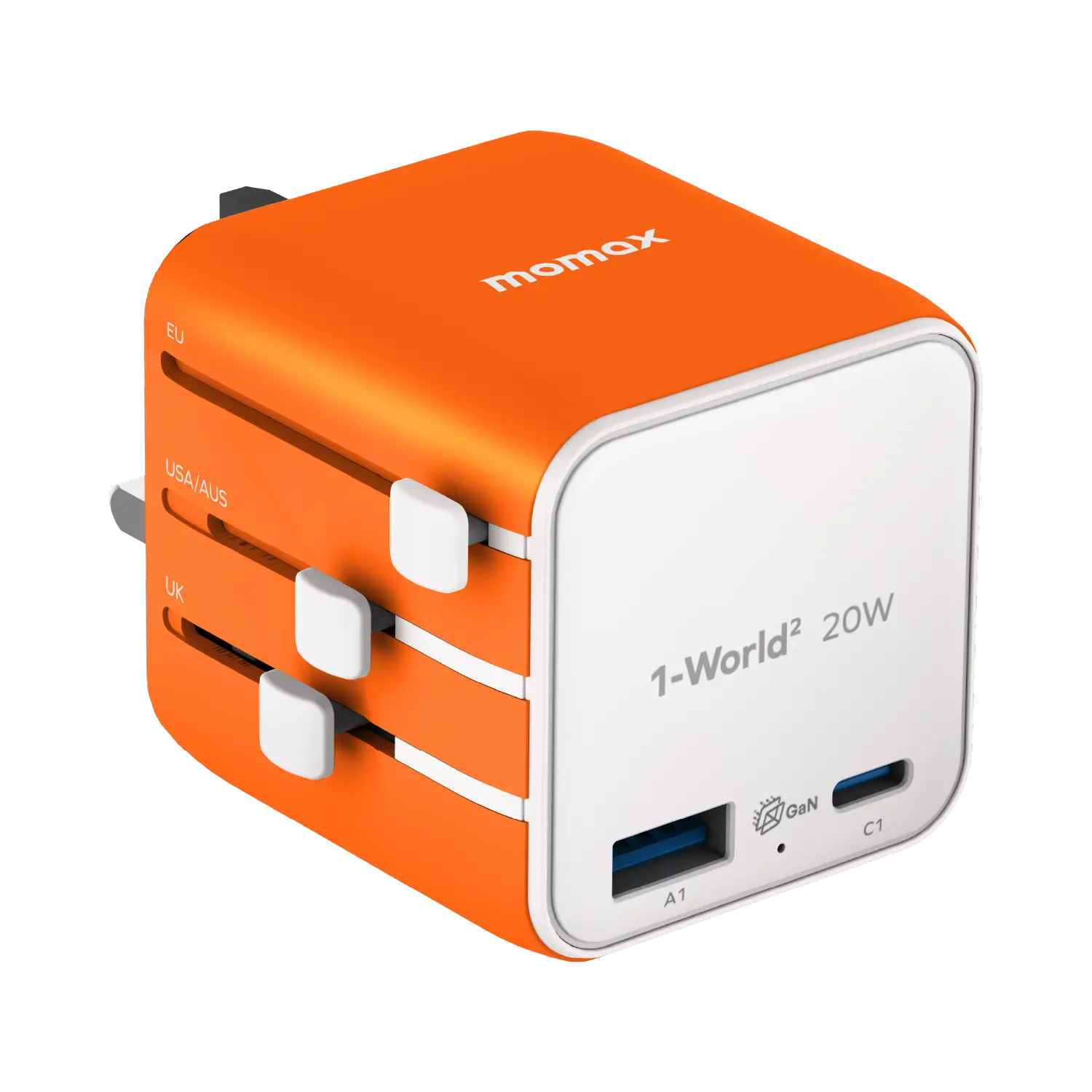 1-World²
2-Port USB-A and USB-C GaN Travel Charger 20W - Image 2