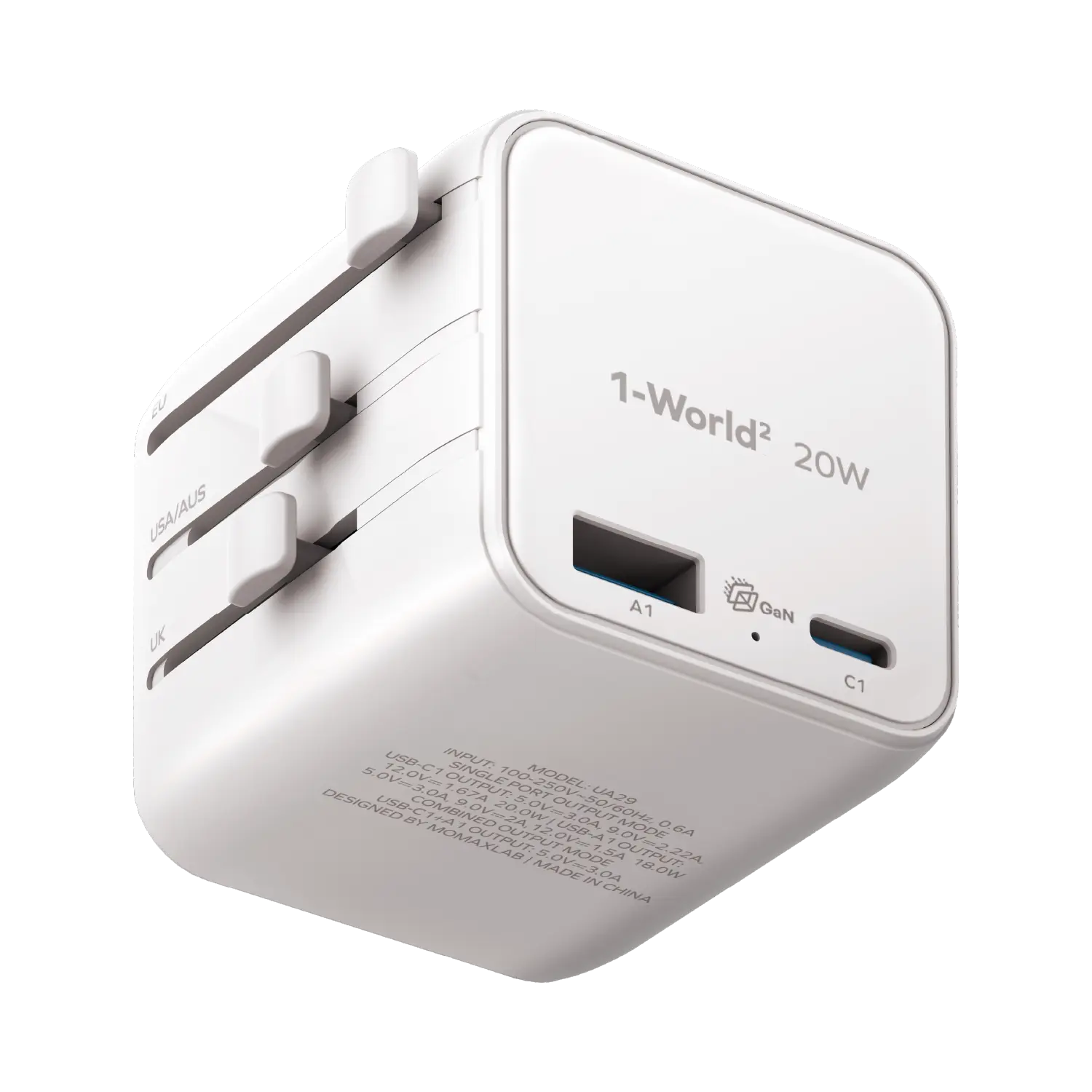 1-World²
2-Port USB-A and USB-C GaN Travel Charger 20W - Image 17