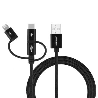 OneLink 3-in-1 USB-A to Micro USB & Lightning & USB-C Braided Cable 1m